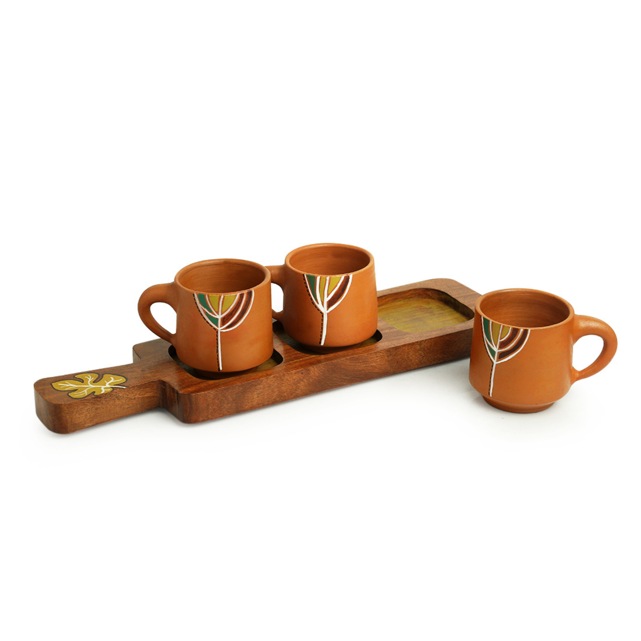 Coffee/Tea cups with Tray - Leafy Wonders (Set of 3pcs) (160ml)