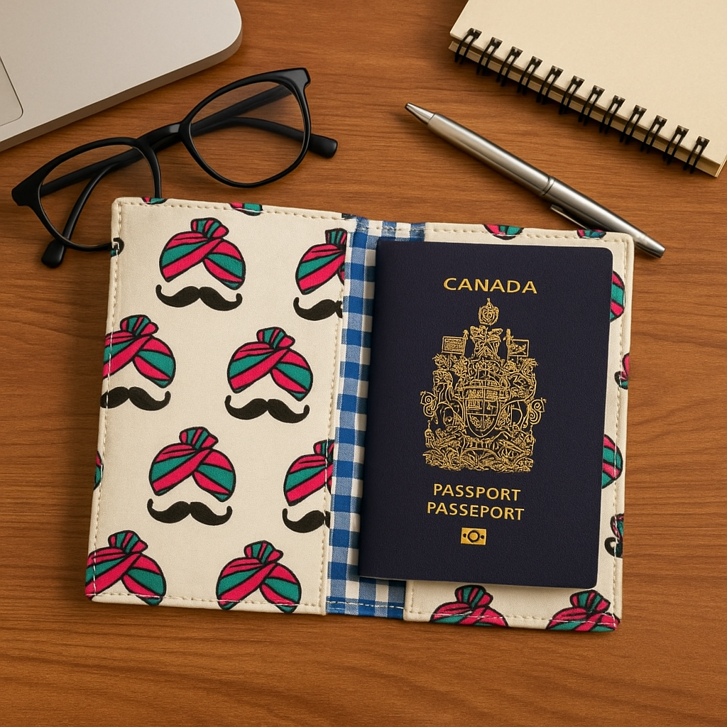 Fabric Passport Cover - White with Mustache