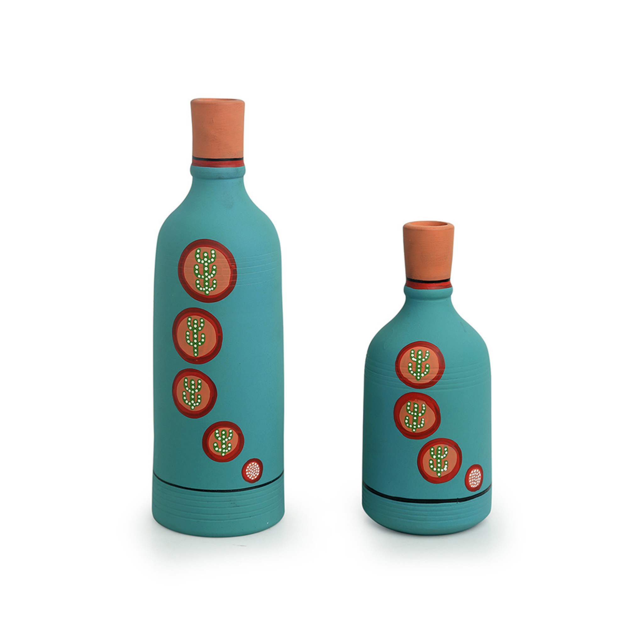 Bottle Vase - Hand Painted - Turquoise (Teracotta)