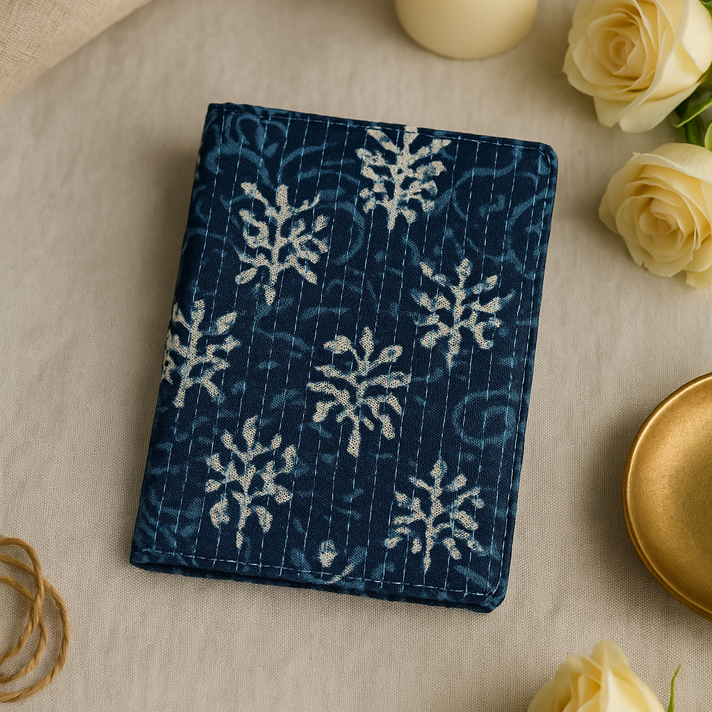 Fabric Passport Cover - Blue with Block Print