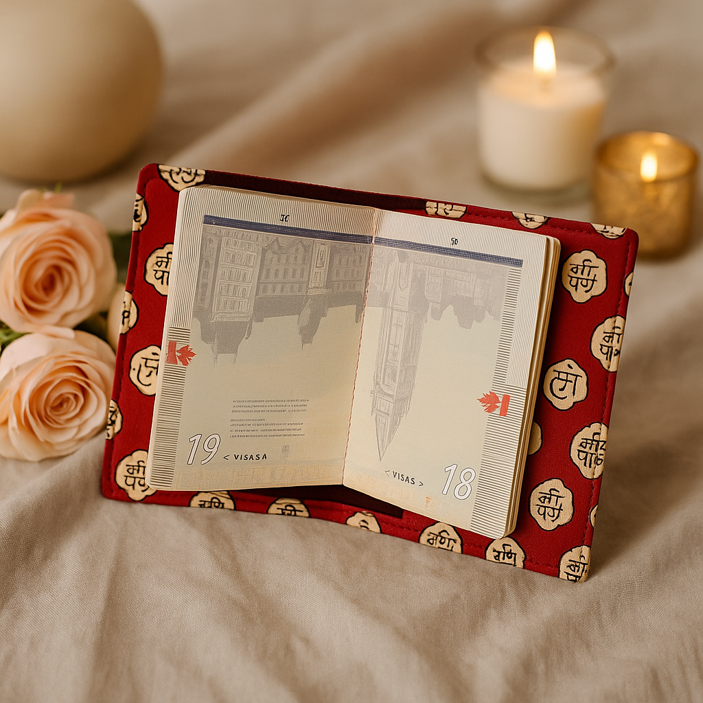 Fabric Passport Cover - Red Paisa Print