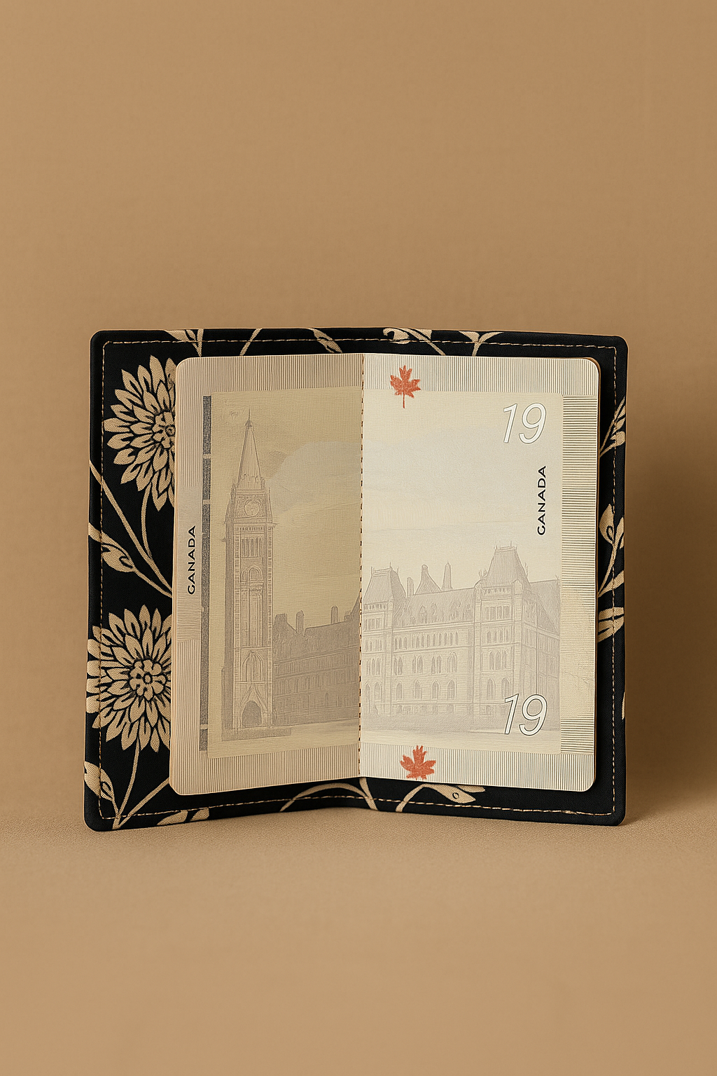 Fabric Passport Cover - Black with Flower Print