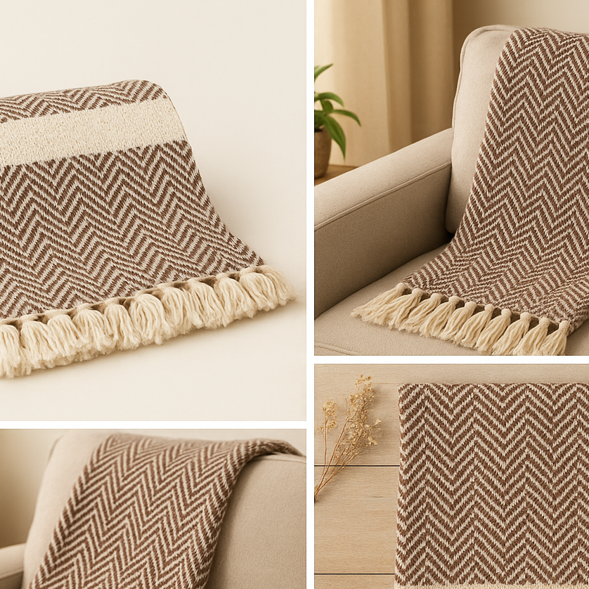 Hand Knitted/Woven Throw | 50" x 60" | 100% Cotton