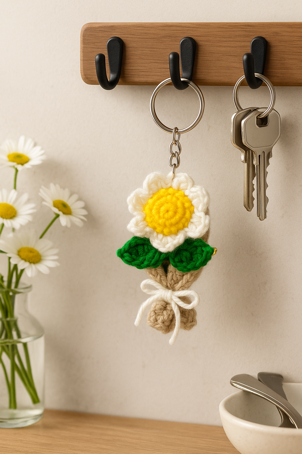 Crochet Keychain - Sunflower White/Yellow