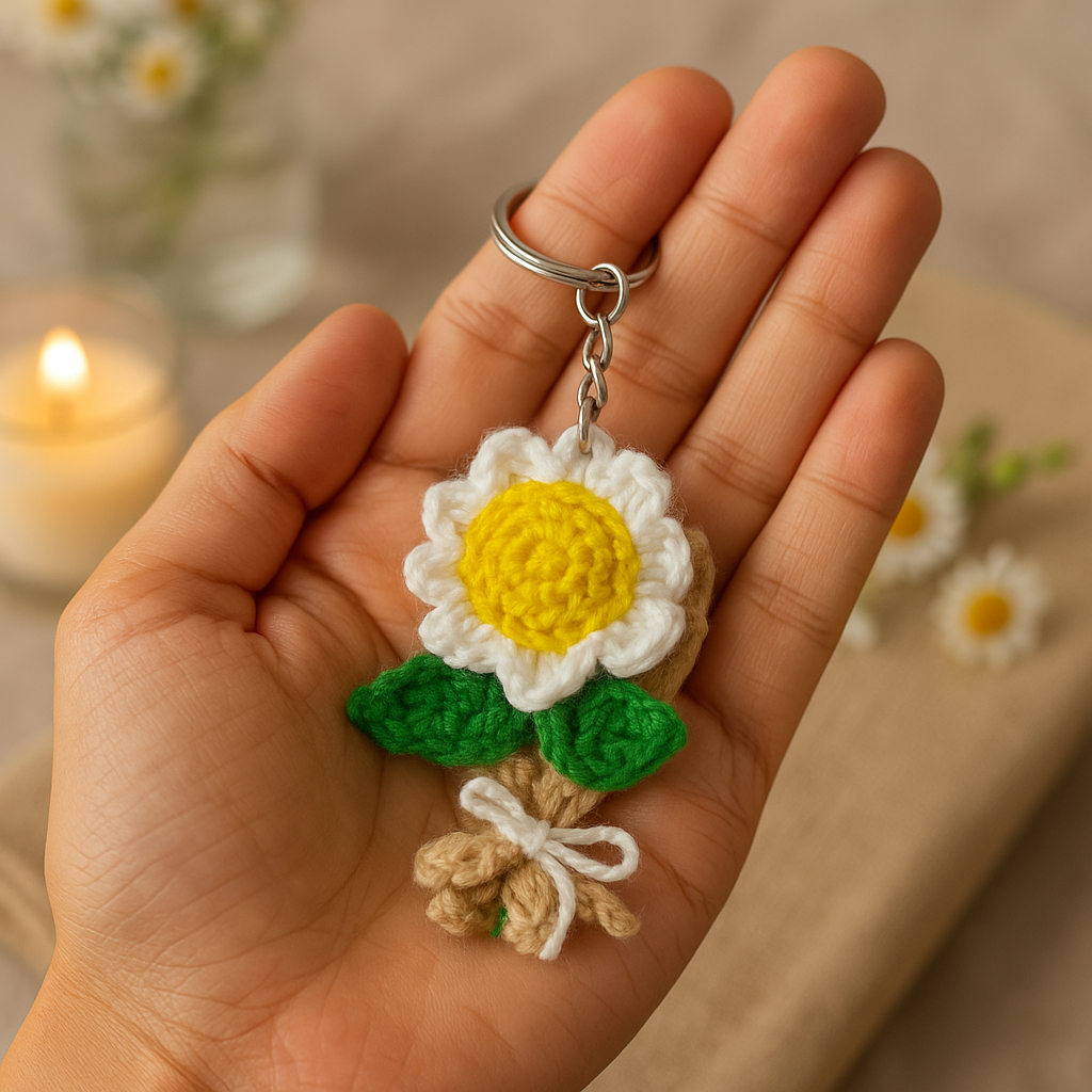 Crochet Keychain - Sunflower White/Yellow