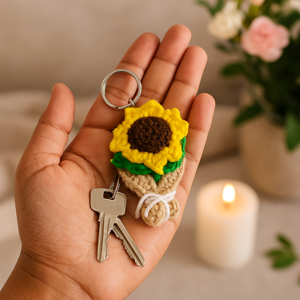 Crochet Keychain - Sunflower Yellow/Brown
