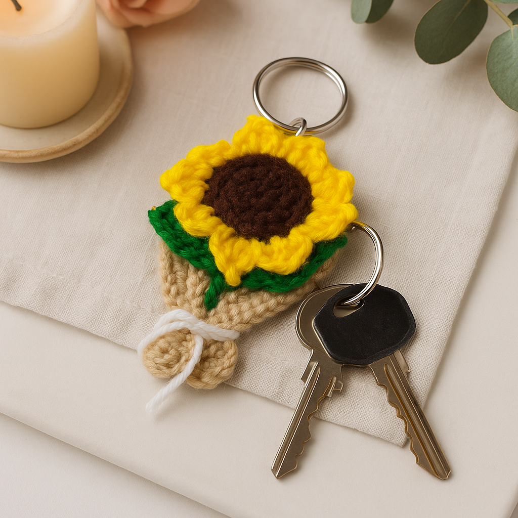 Crochet Keychain - Sunflower Yellow/Brown