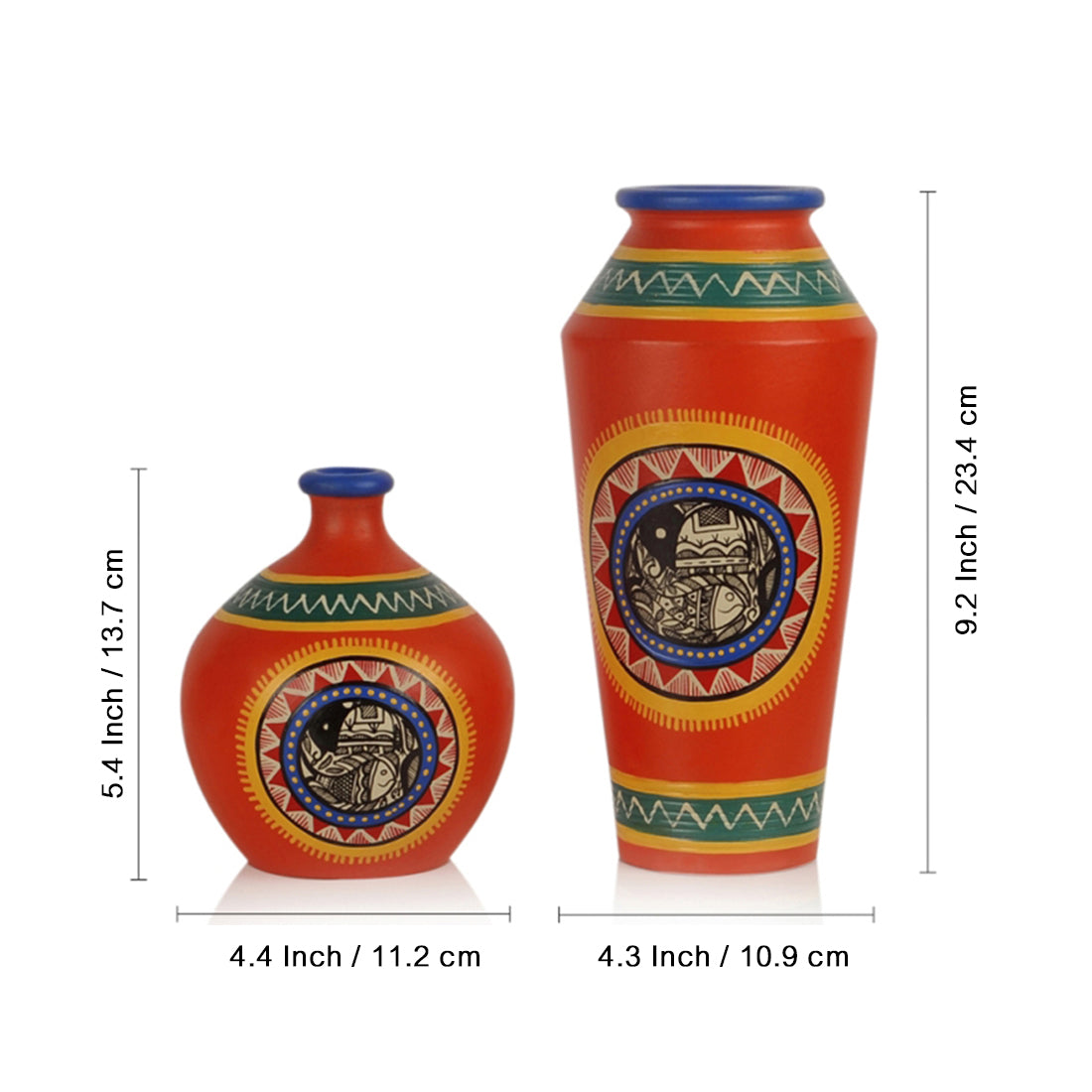 Vase - Handpainted Madhubani Orange Base (Teracotta)