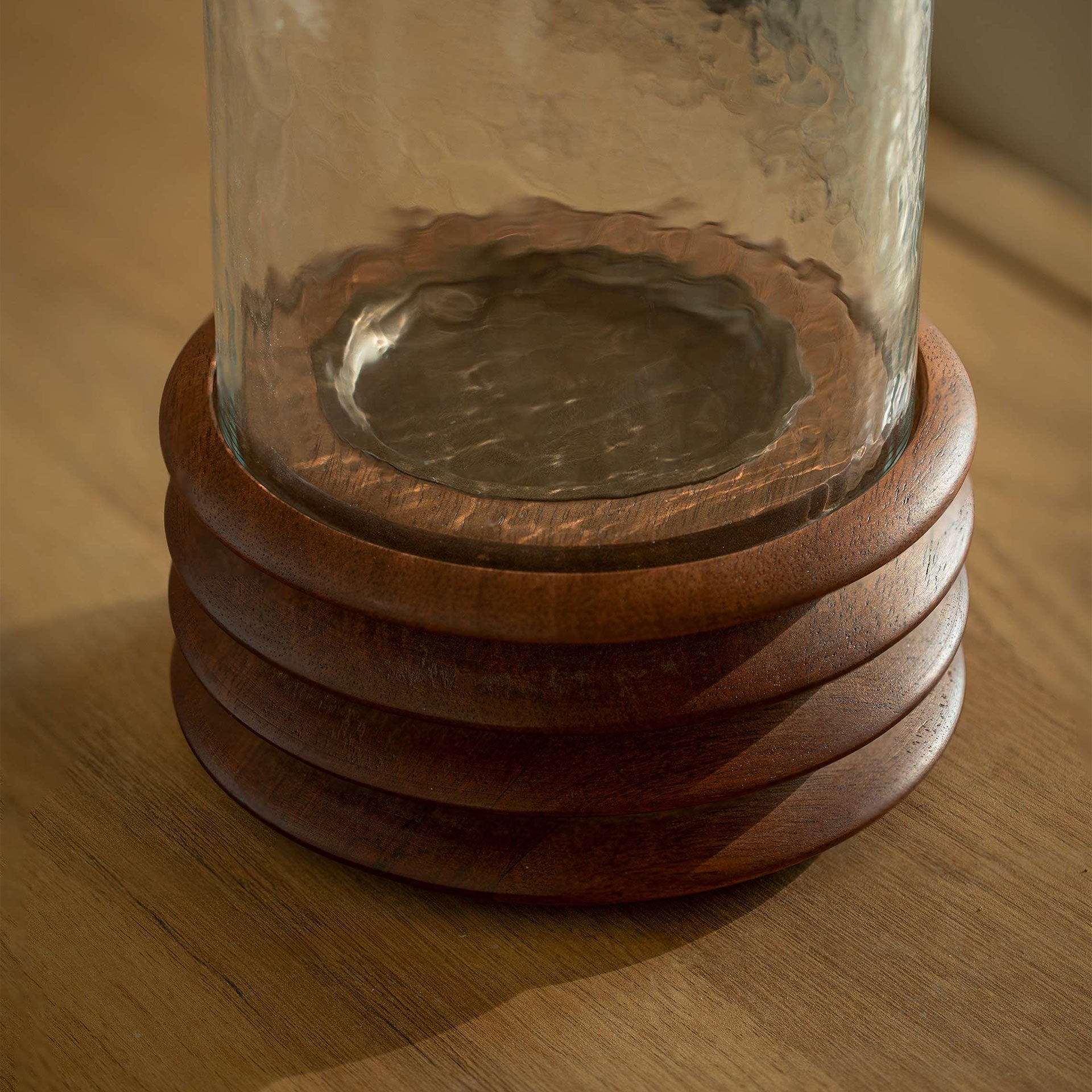 Candle Holder - Glass & Wood Swirl