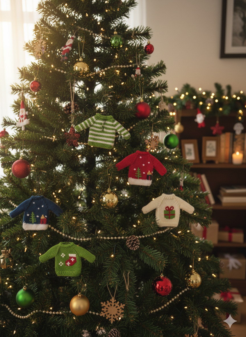 Hand-Stitched Mini Sweater Gift/Ornament (Red & White) – 5”