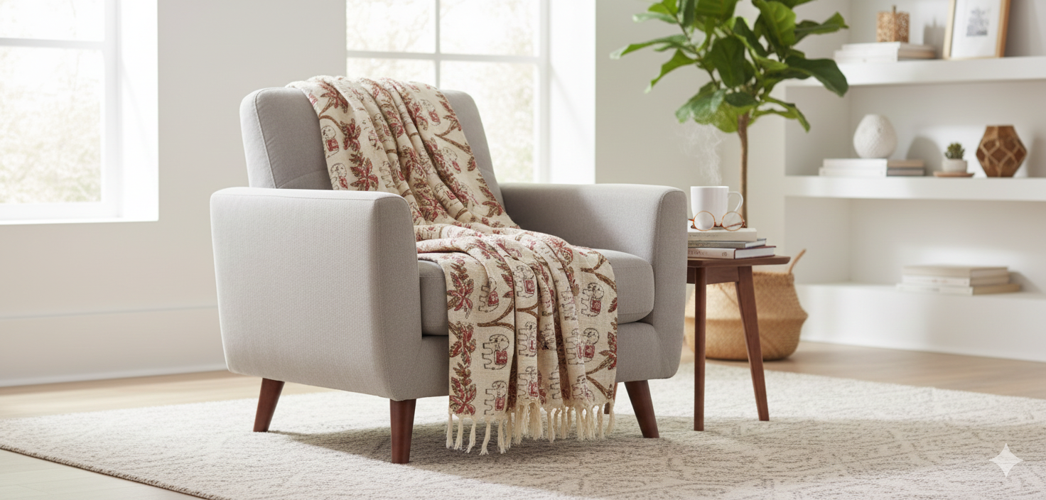 Hand Knitted/Woven Throw | 50" x 60" | 100% Cotton