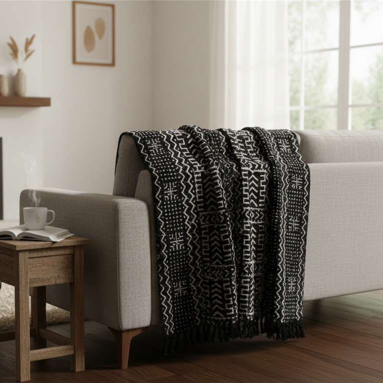 Hand Knitted/Woven Throw | 50" x 60" | 100% Cotton
