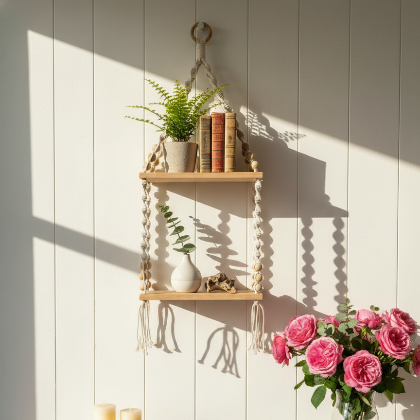Double Tier Macrame Shelf