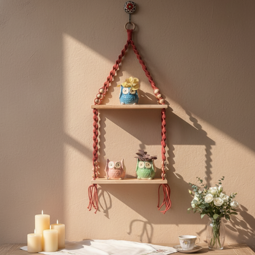 Double Tier Macrame Shelf
