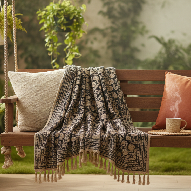 Hand Knitted/Woven Throw | 50" x 60" | 100% Cotton