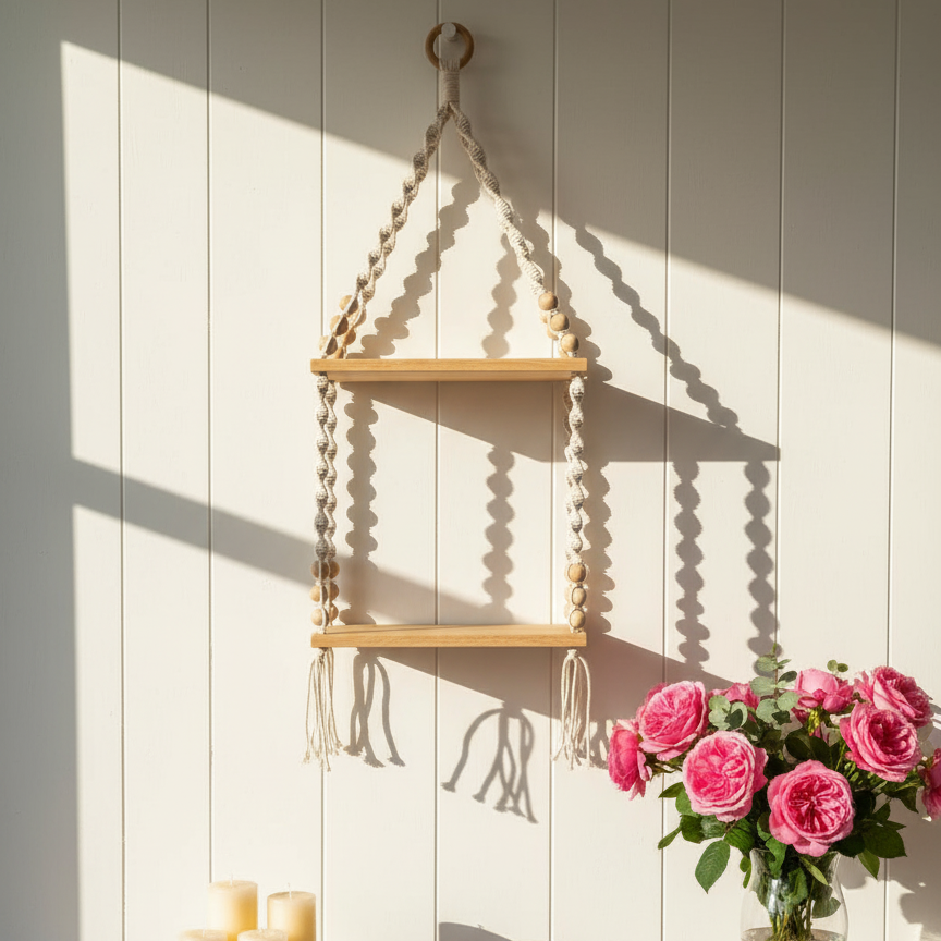 Double Tier Macrame Shelf