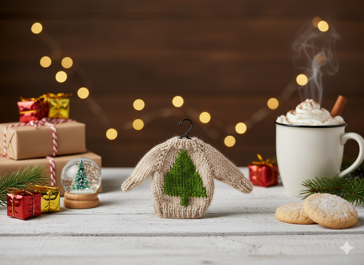 Hand-Stitched Mini Sweater Gift/Ornament (Beige) – 5”