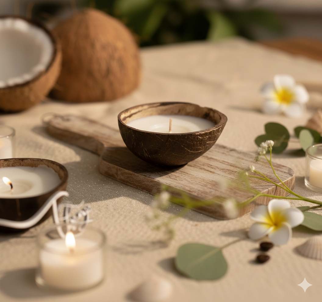 Handcrafted Coconut Shell Candle – Natural, Eco-Friendly Décor