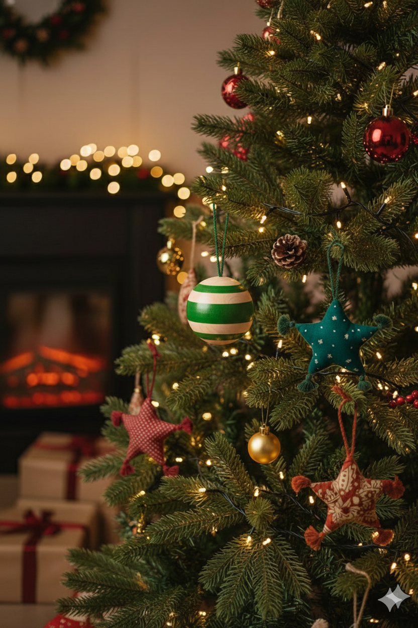 Handcrafted Wooden Green Bauble Ornament – Natural Eco-Friendly Holiday Decor