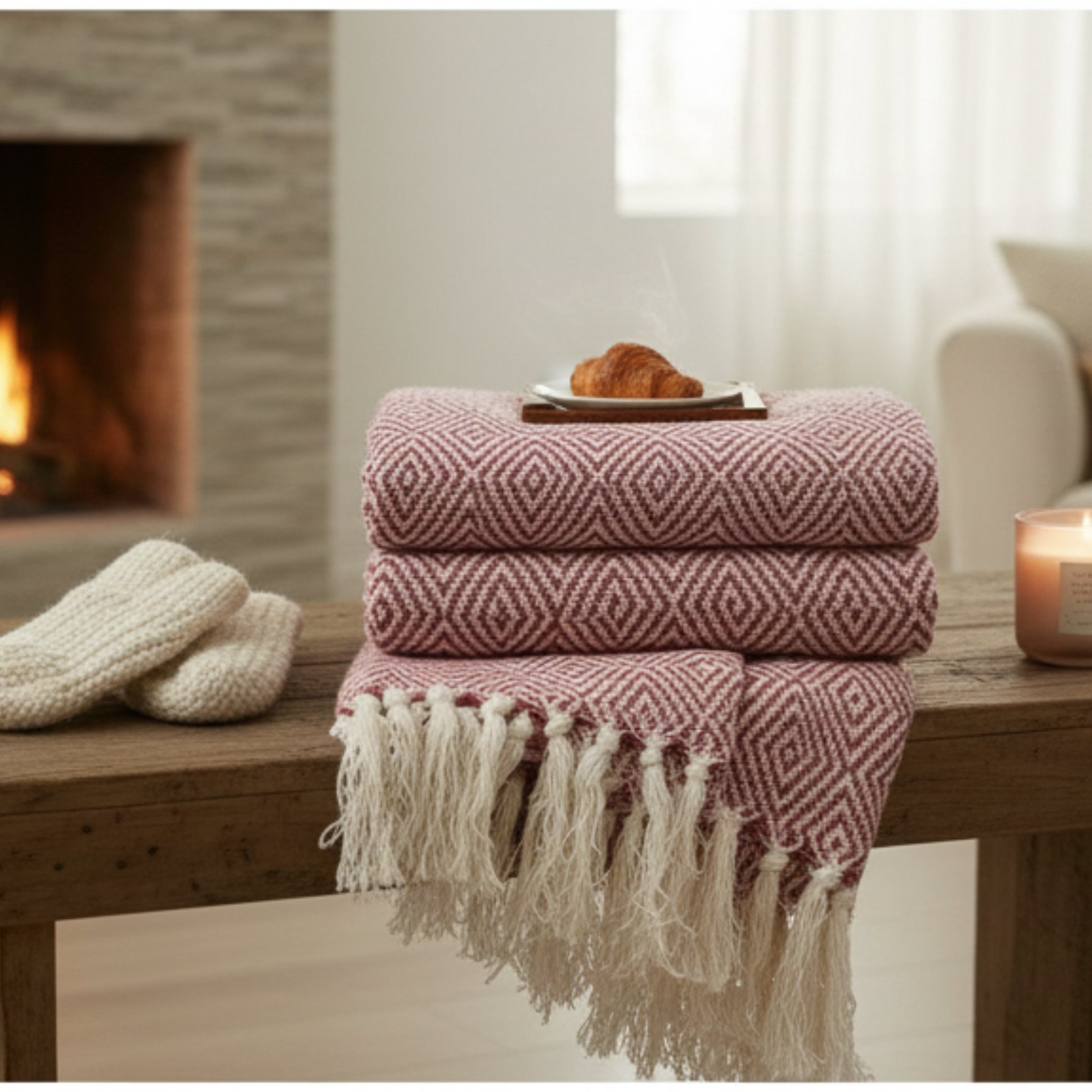 Hand Knitted/Woven Throw | 50" x 60" | 100% Cotton