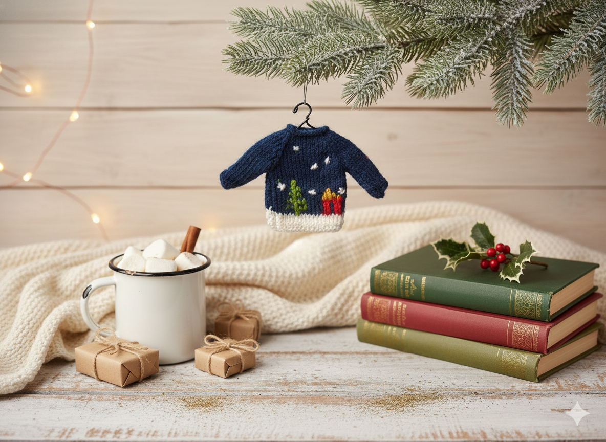 Hand-Stitched Mini Sweater Gift/Ornament (Blue/White) – 5”