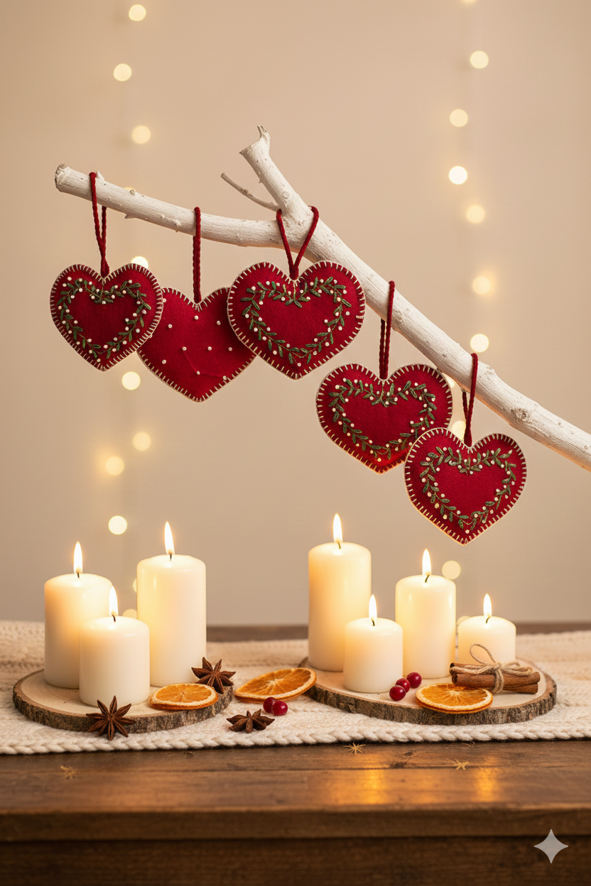 Artisan Stitched Red Fabric Heart Ornament