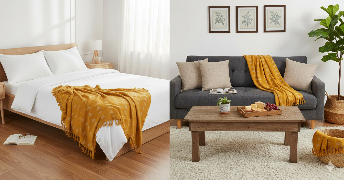 Hand Knitted/Woven Throw | 50" x 60" | 100% Cotton