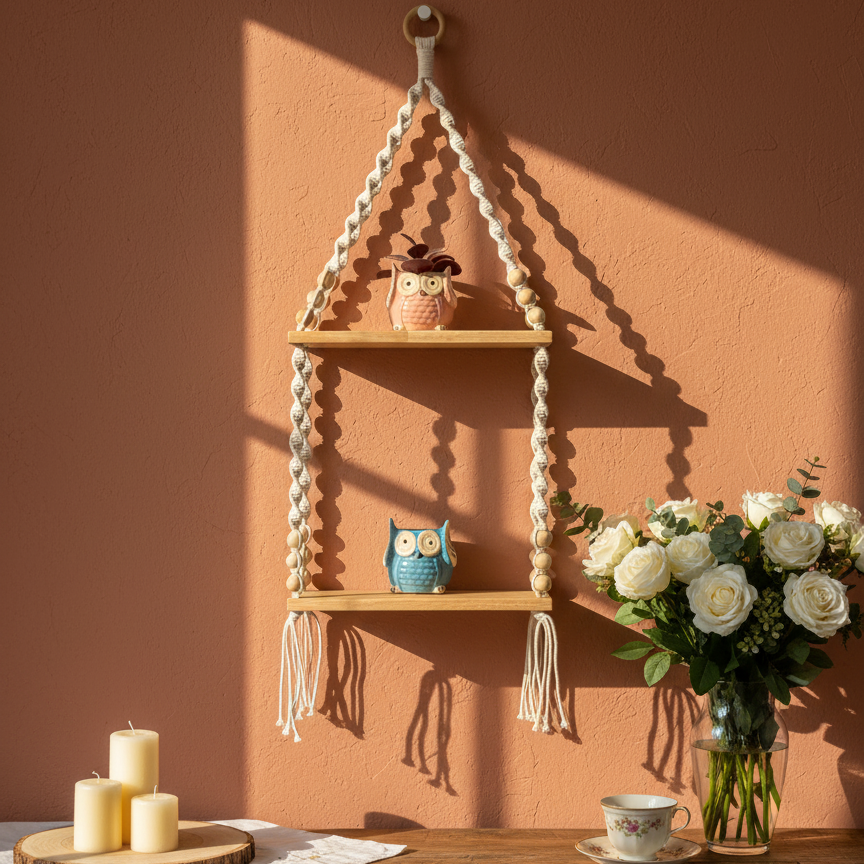 Double Tier Macrame Shelf