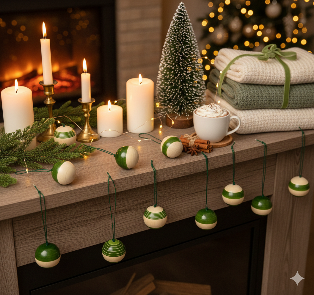 Handcrafted Wooden Green Bauble Ornament – Natural Eco-Friendly Holiday Decor