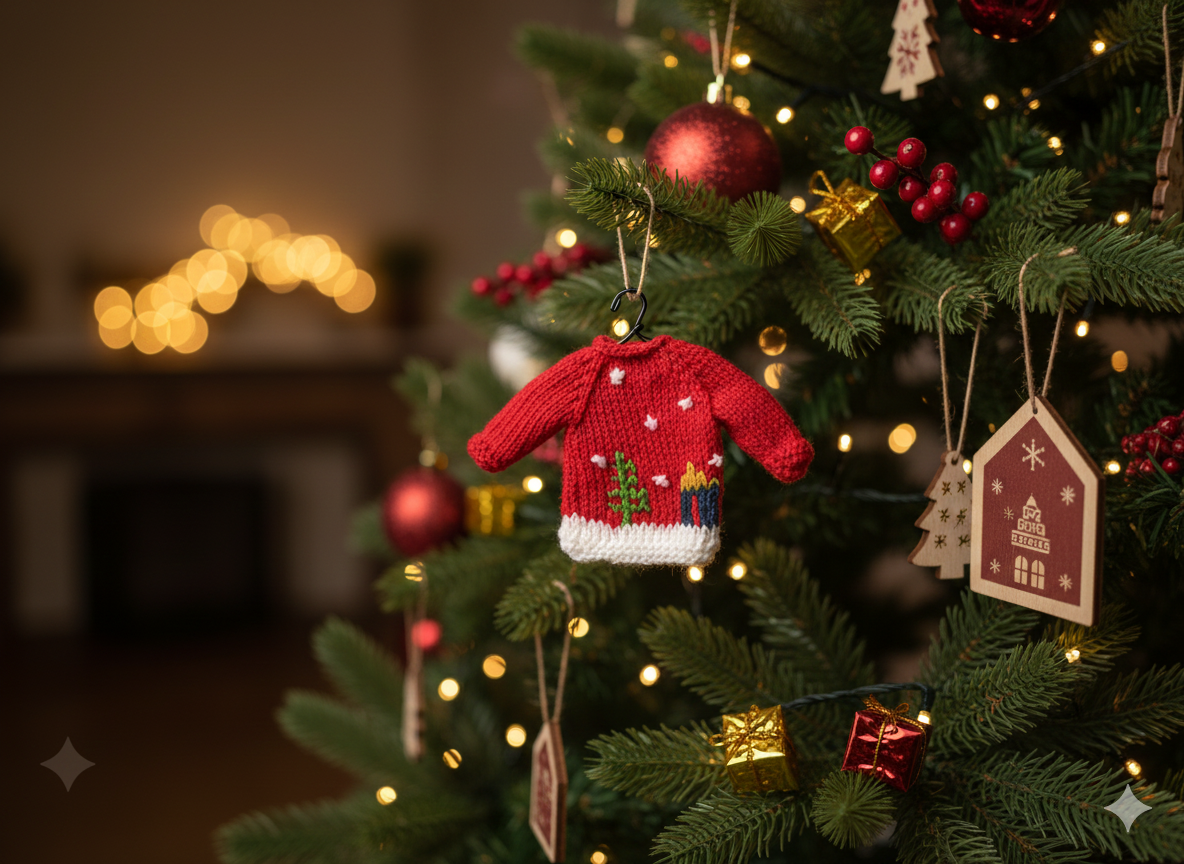 Hand-Stitched Mini Sweater Gift/Ornament (Red & White) – 5”