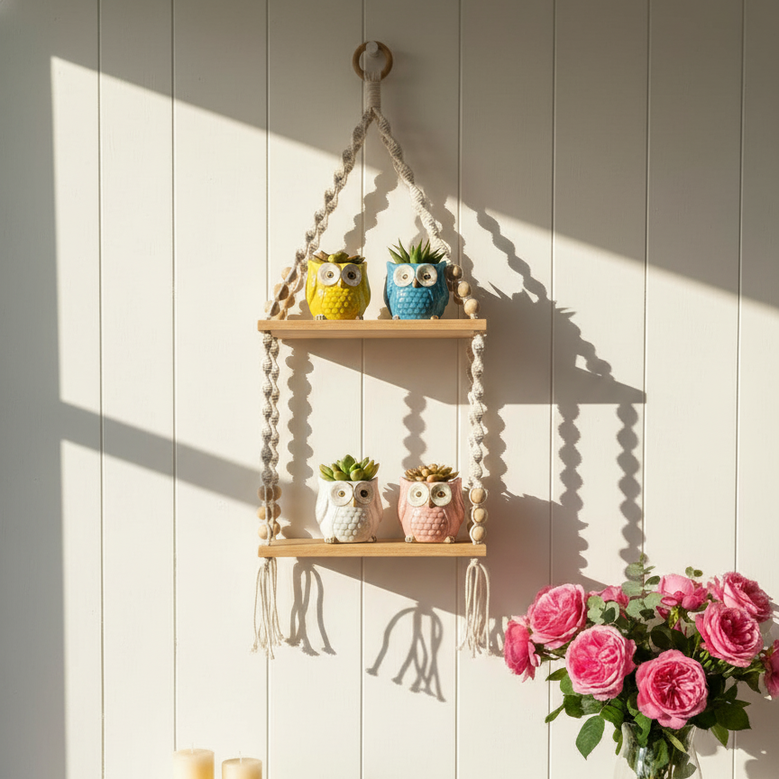 Double Tier Macrame Shelf