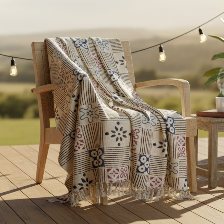 Hand Knitted/Woven Throw | 50" x 60" | 100% Cotton