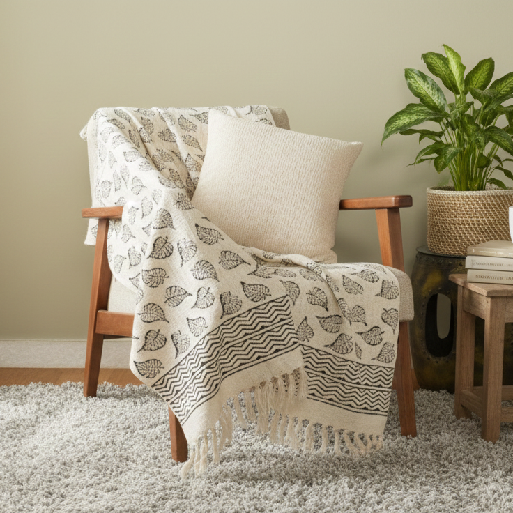 Hand Knitted/Woven Throw | 50" x 60" | 100% Cotton