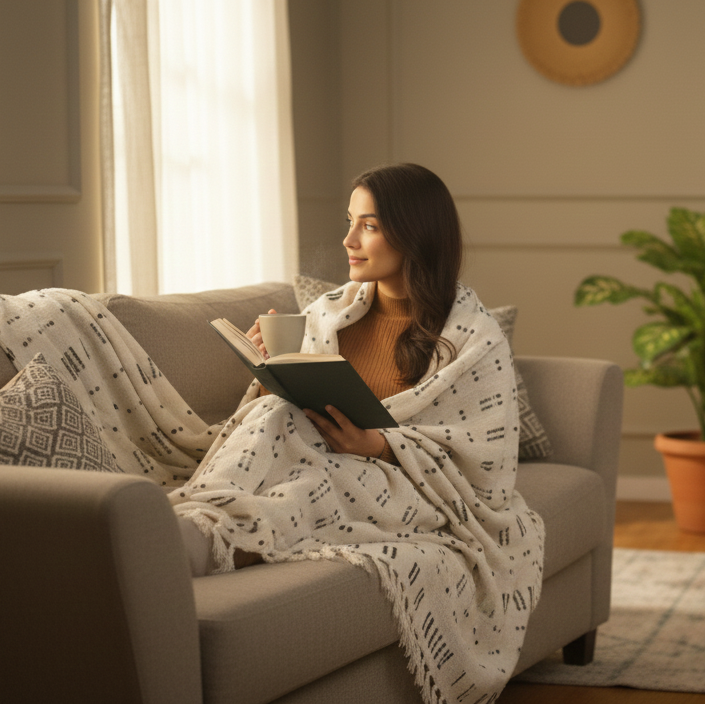 Hand Knitted/Woven Throw | 50" x 60" | 100% Cotton