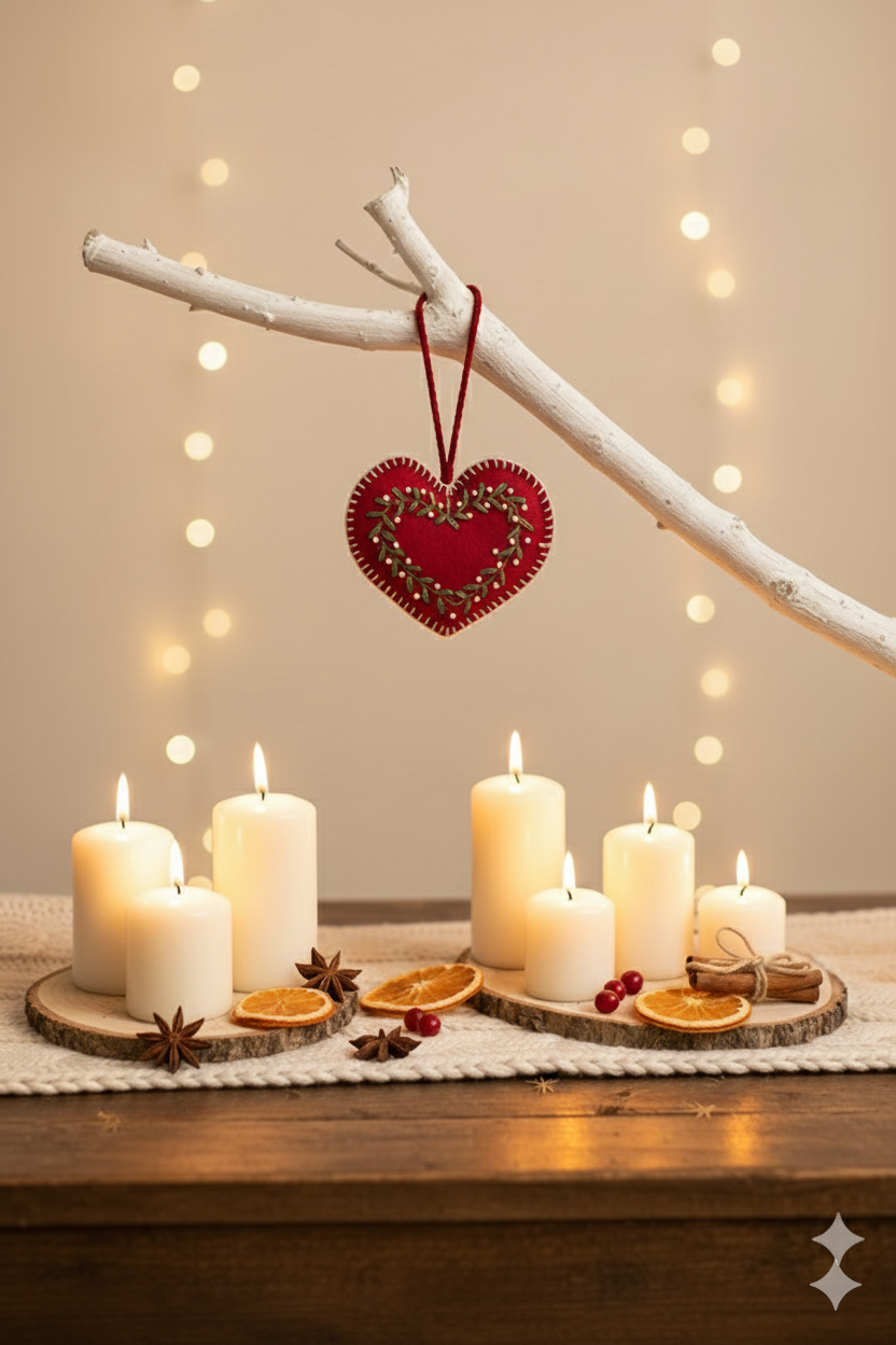 Artisan Stitched Red Fabric Heart Ornament