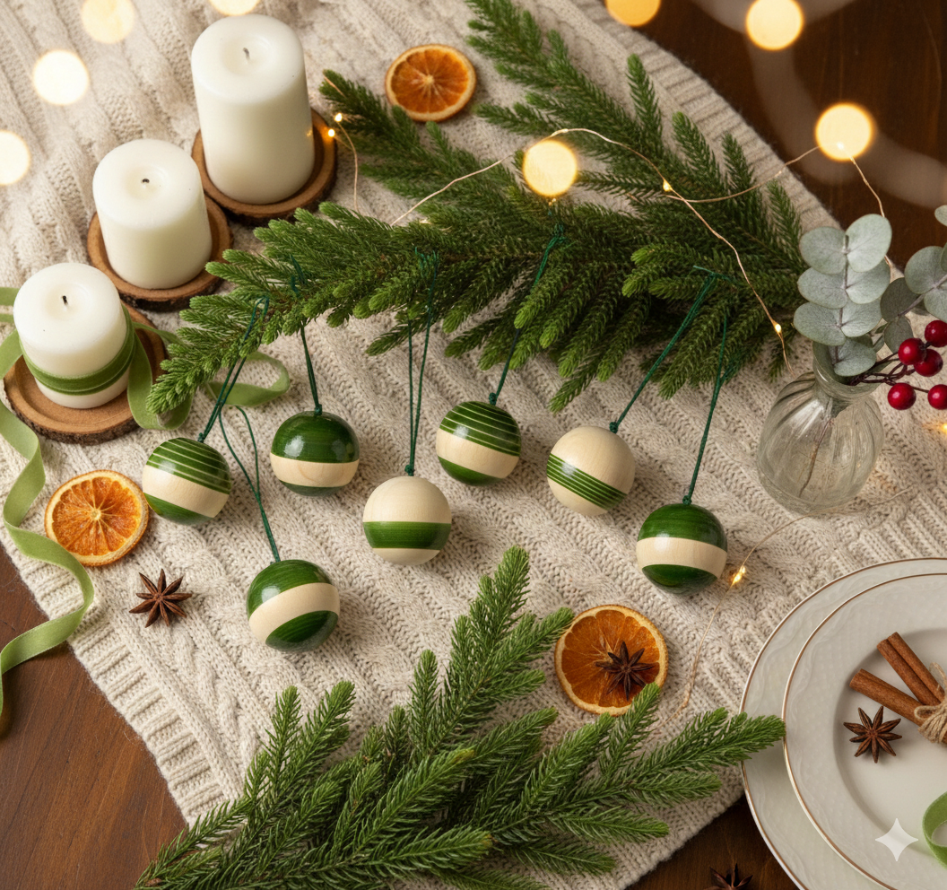 Handcrafted Wooden Green Bauble Ornament – Natural Eco-Friendly Holiday Decor