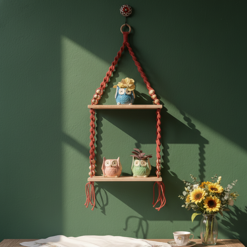 Double Tier Macrame Shelf