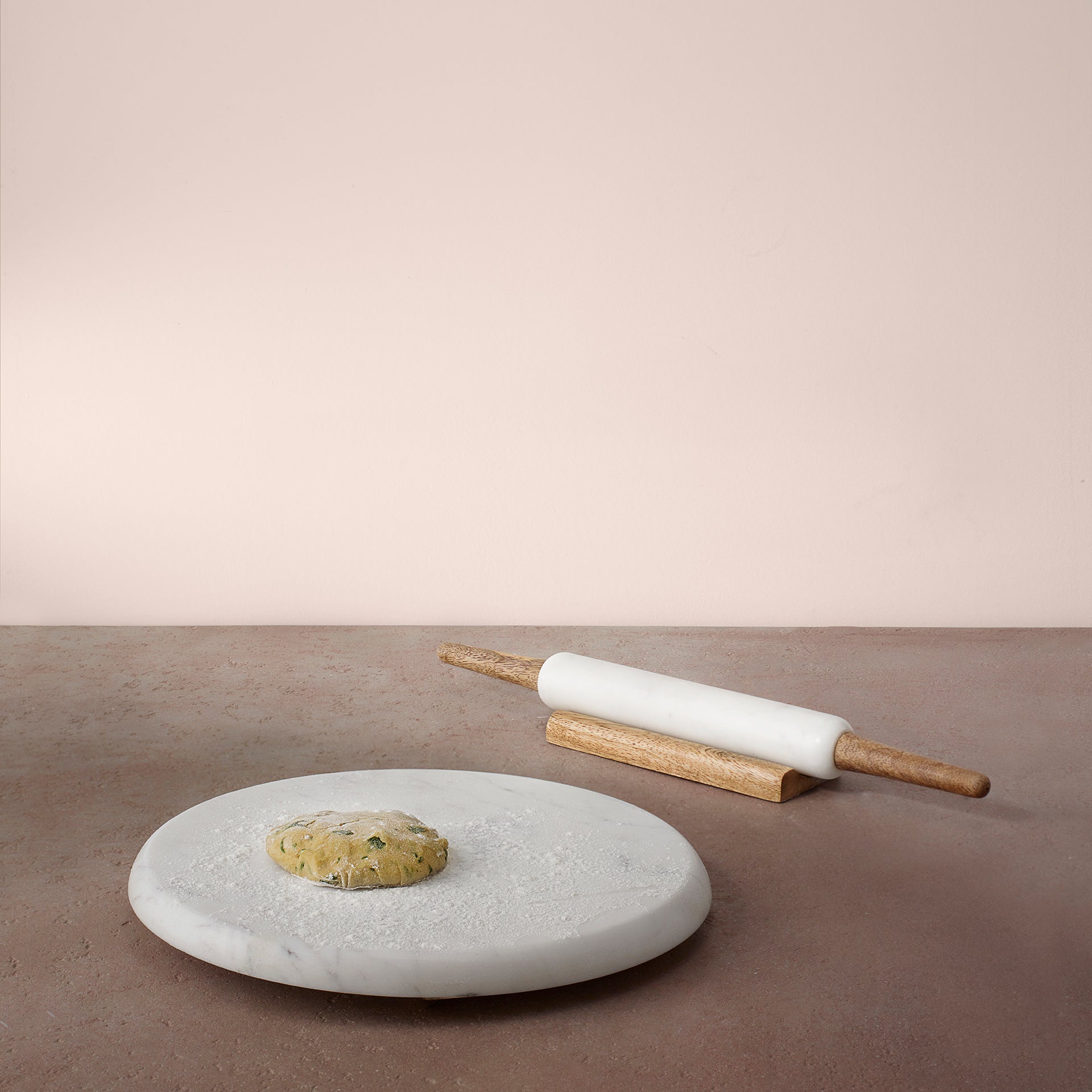Marble Rolling Base & Rolling Pin with Stand (Chakla Belan with stand Set of 3) White