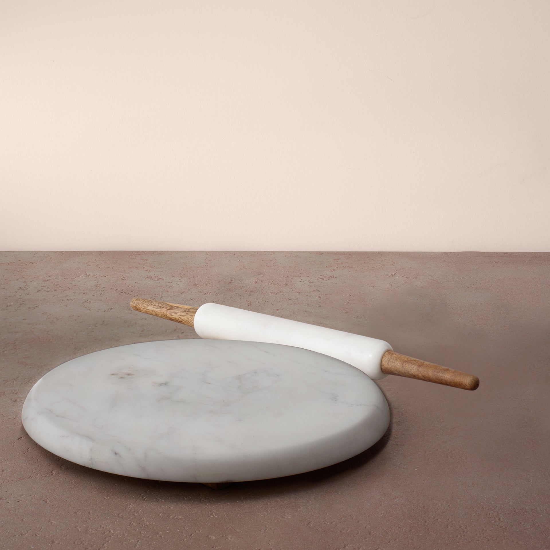 Marble Rolling Base & Rolling Pin with Stand (Chakla Belan with stand Set of 3) White