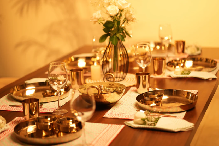 Kansa Thali Set / Bronze Set (11" Plate) - 5pcs (1 Plate, 2 Bowls, 1 Glass & 1 Spoon)