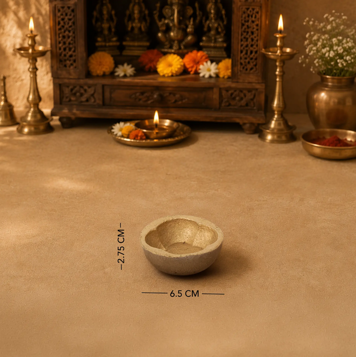 Diya set of 12 - Gold Plain