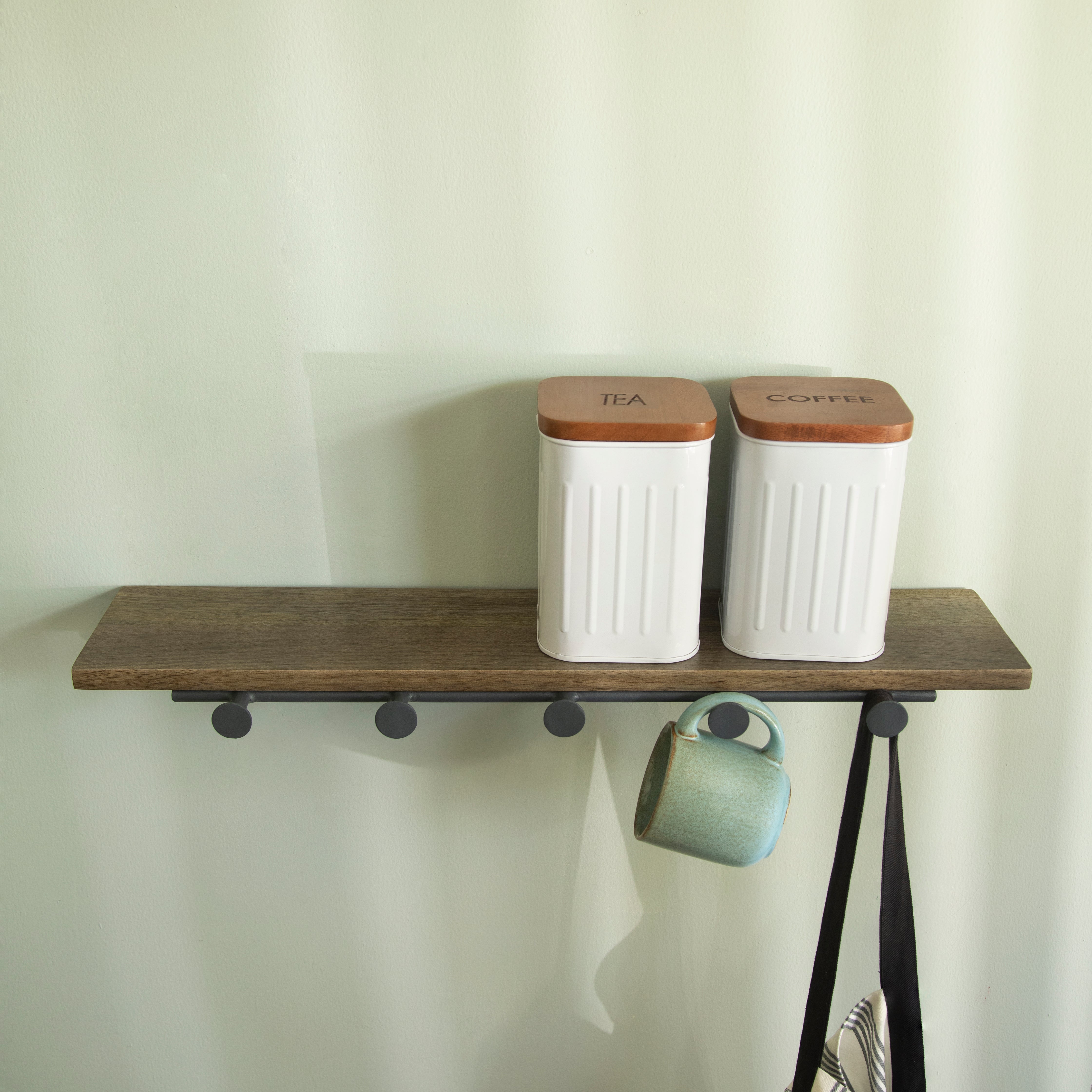 Wooden Wall Shelf with 5 hooks- Crave