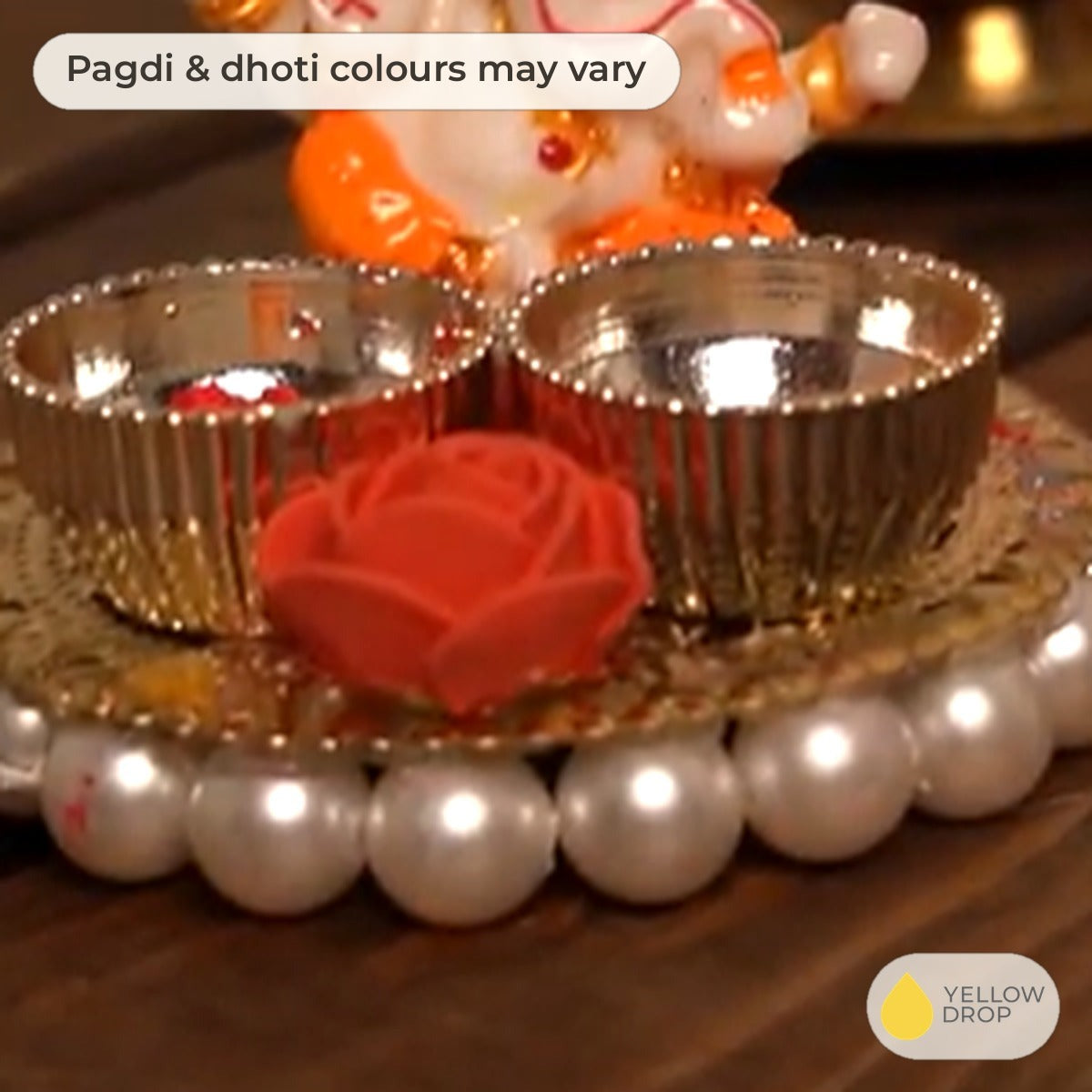 Silver-tone katoris and rose on pearl base