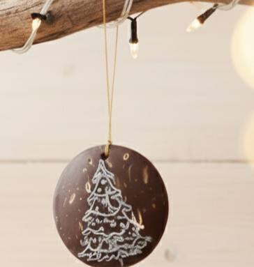 Hand-Carved Coconut Shell Christmas Ornament – Reindeer