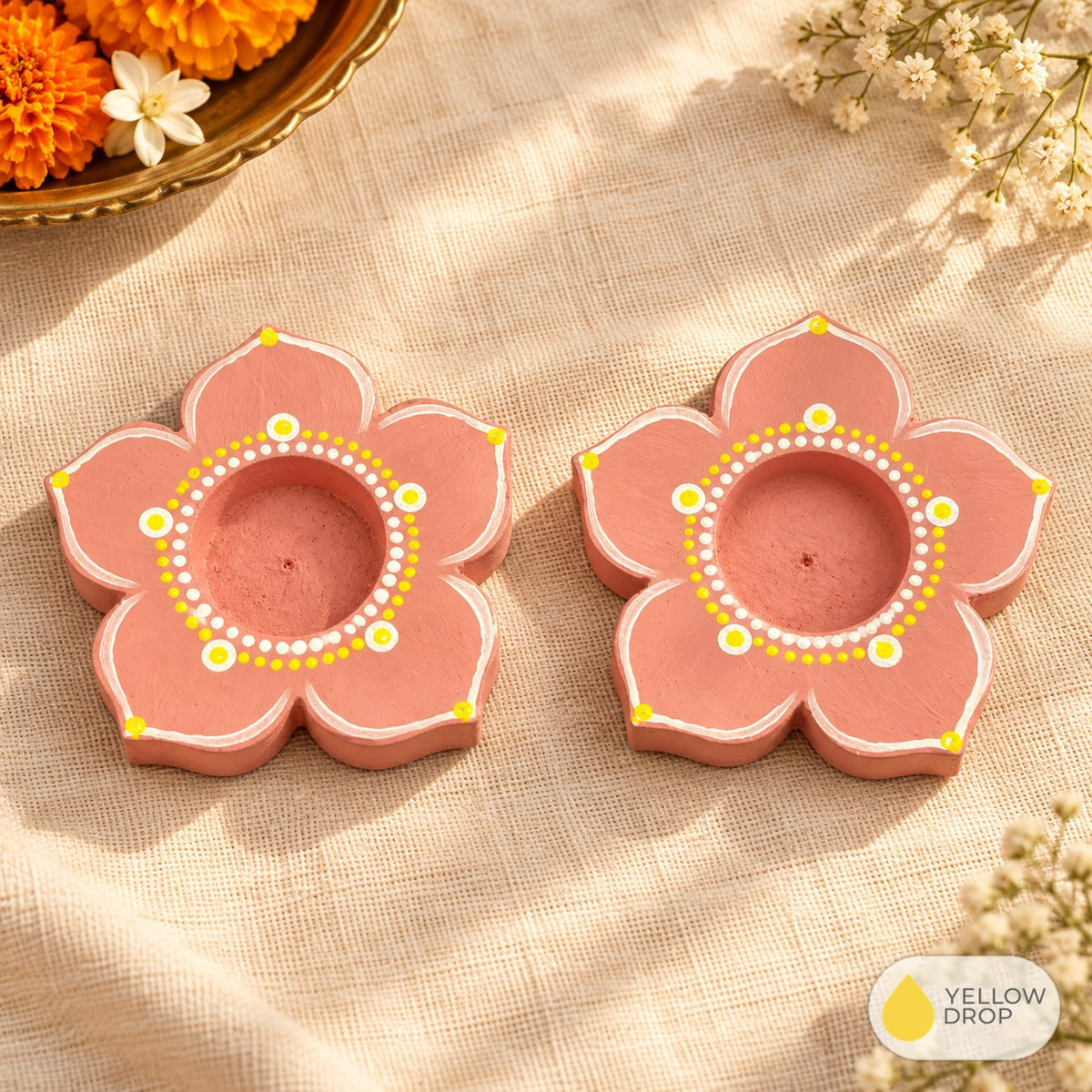 Hand-painted wooden flower tealight holders