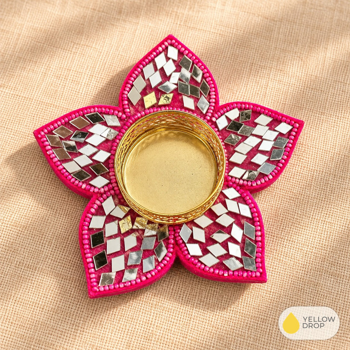 Mirror Lotus Star Tealight Holder, Pink