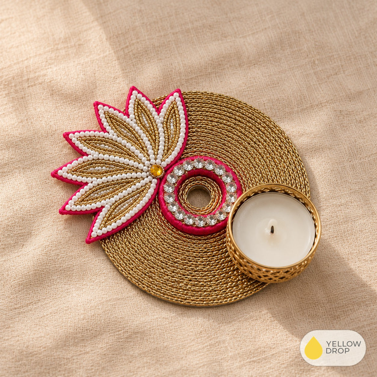 Pink Lotus Gold Tealight Holder