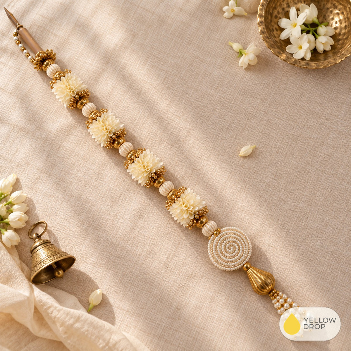 White Pearl Flower Hanging flat lay