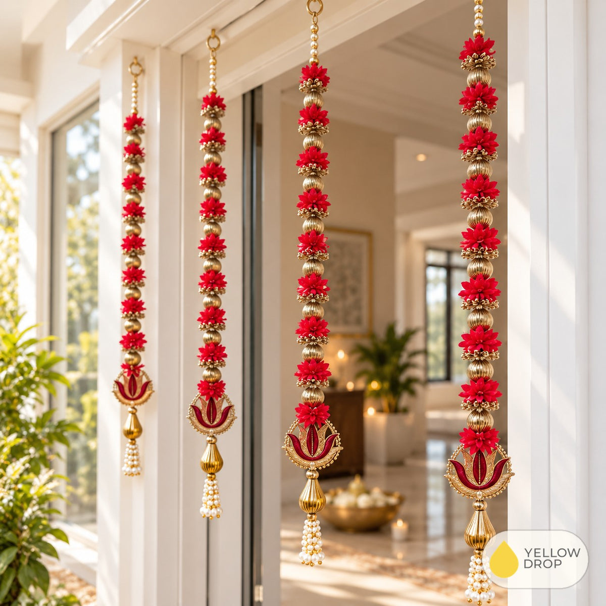 Red Flower Hangings on a doorway