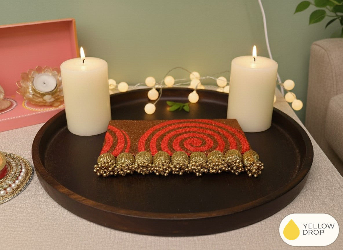Red Swirl Beaded Rectangular Mat with candles